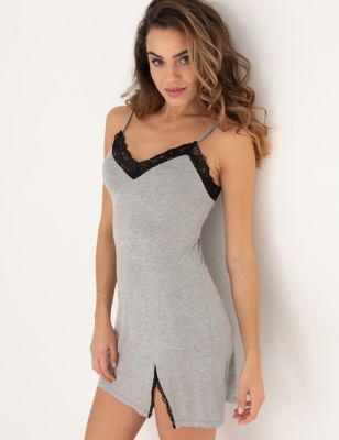 Pour Moi Women's Sofa Loves Lace Hidden Support Jersey Chemise - 8 - Grey Mix, Grey Mix,Black