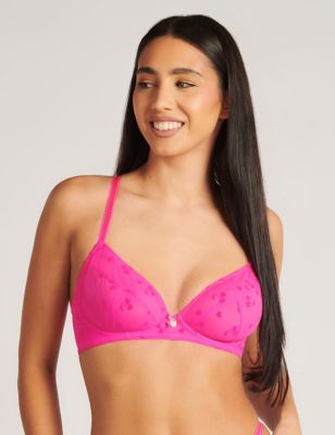 Boux Avenue Women's Nadia Embroidery Wired Plunge Bra (A - E) - 32D - Pink Mix, Pink Mix