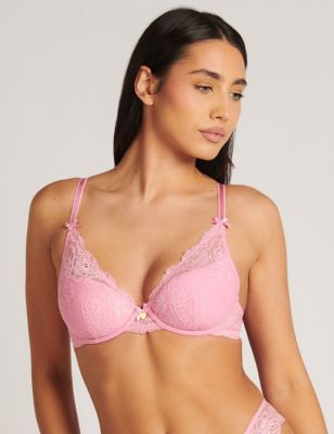 Boux Avenue Women's Amber Lace Wired Plunge Bra (A to E) - 32F - Pink, Pink