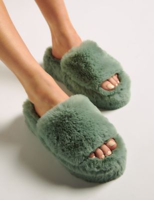 Boux Avenue Womens Faux Fur Platform Slider Slippers - 3-4 - Green, Green