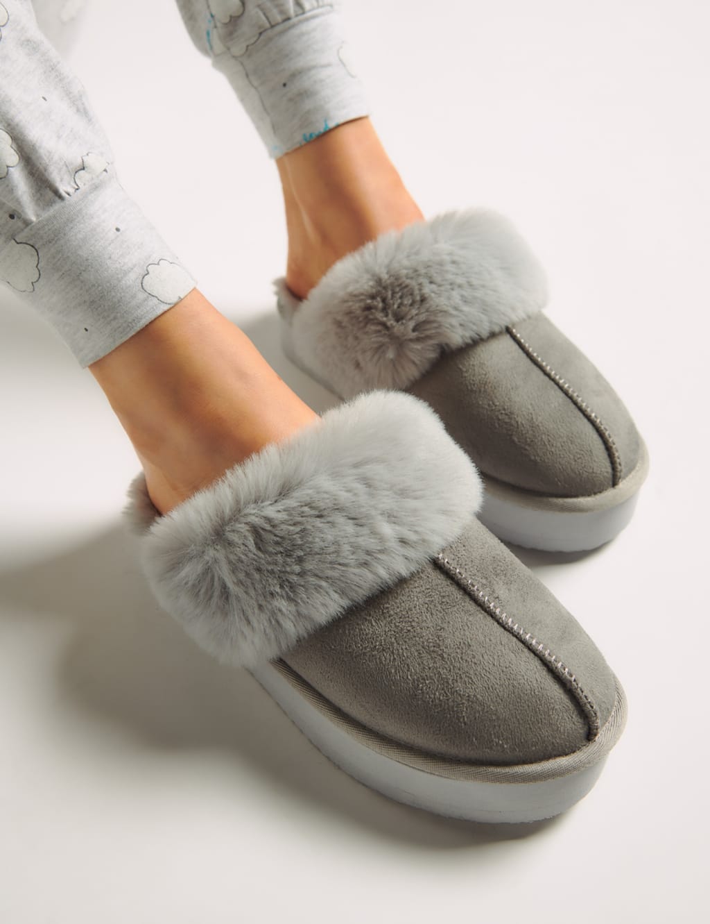 Faux Fur Platform Mule Slippers