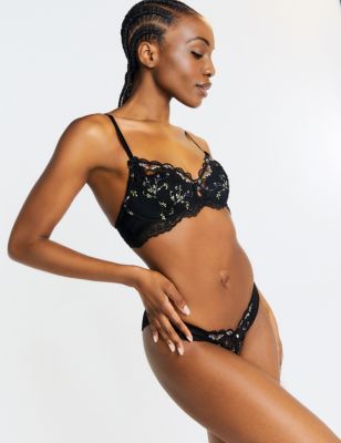 Boux Avenue Womens Rosalie All Over Lace Brazilian Knickers - 8 - Black, Black