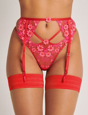 Boux Avenue Womens Eladie Floral Embroidery Suspender - 8-10 - Red Mix, Red Mix