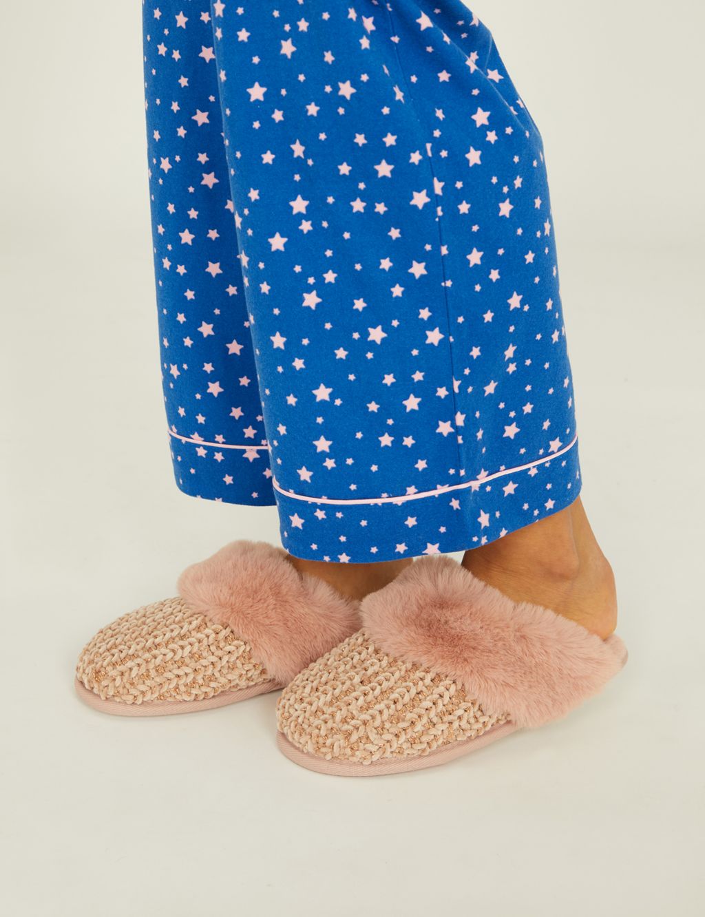 Chenille Faux Fur Lined Mule Slippers
