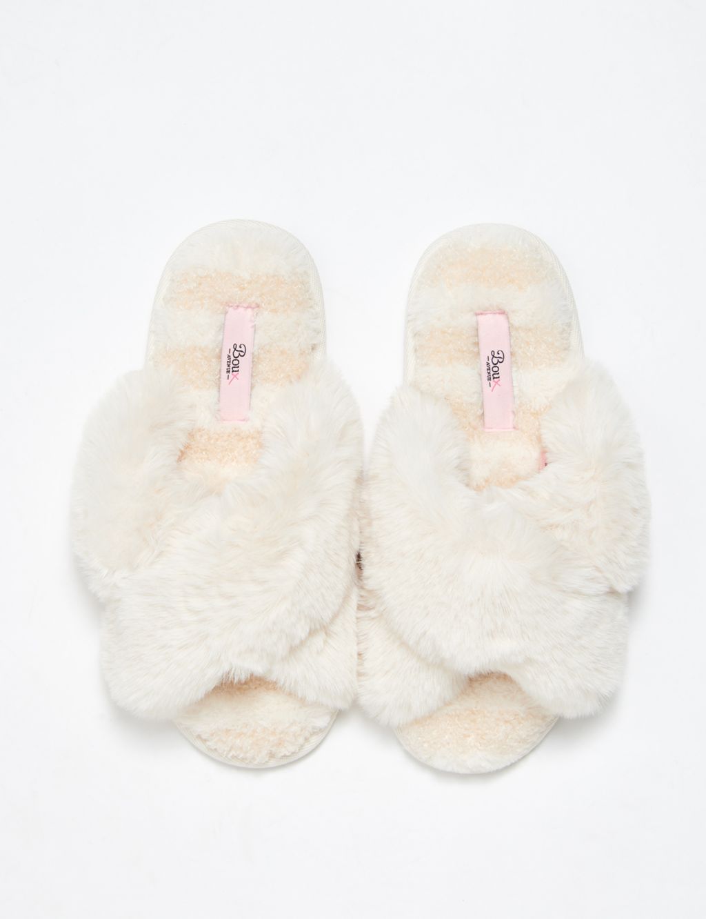 Faux Fur Crossover Open Toe Slider Slippers image 2