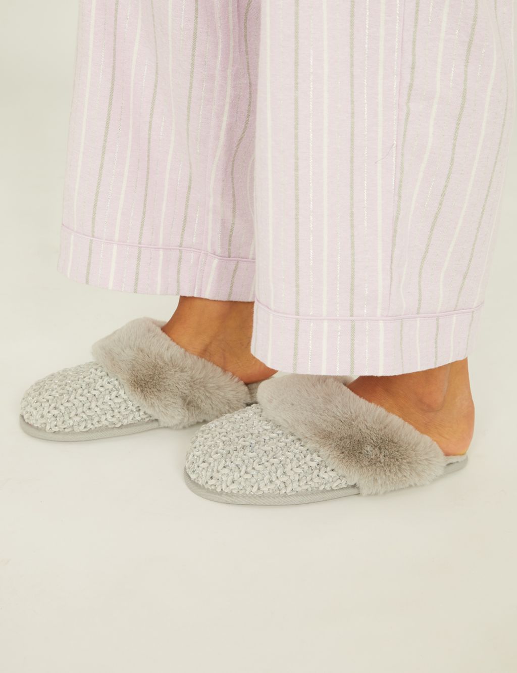 Chenille Faux Fur Lined Mule Slippers image 1