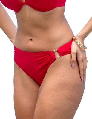 Pour Moi Women's Samoa Ring Detail Bikini Bottoms - 12 - Red, Red