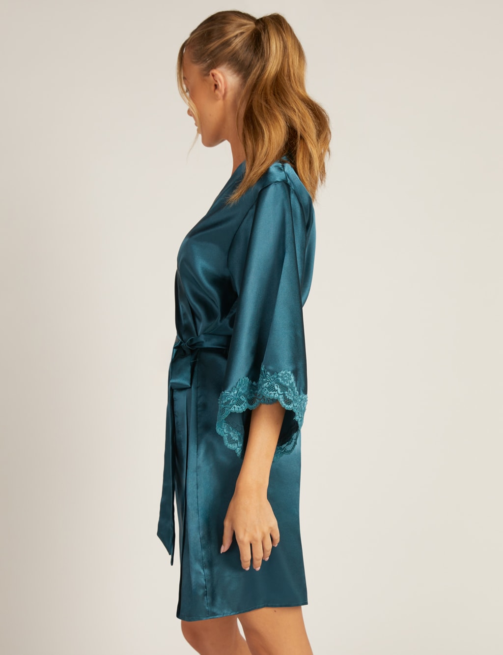 Amelia Satin Lace Trim Short Robe image 2