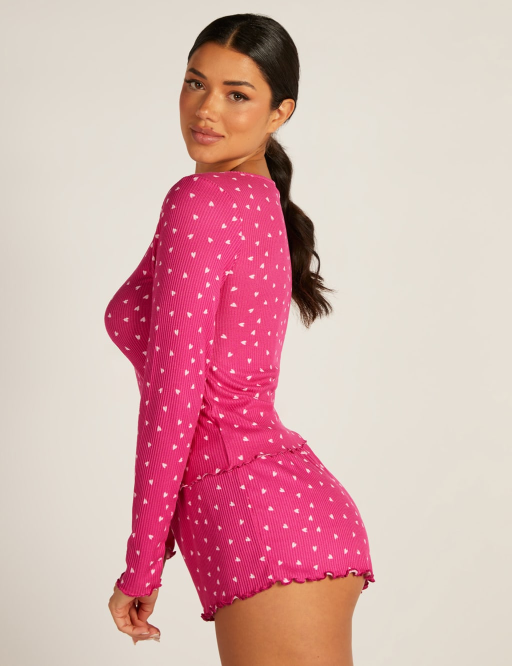 Heart Print Ribbed Shortie Set image 2