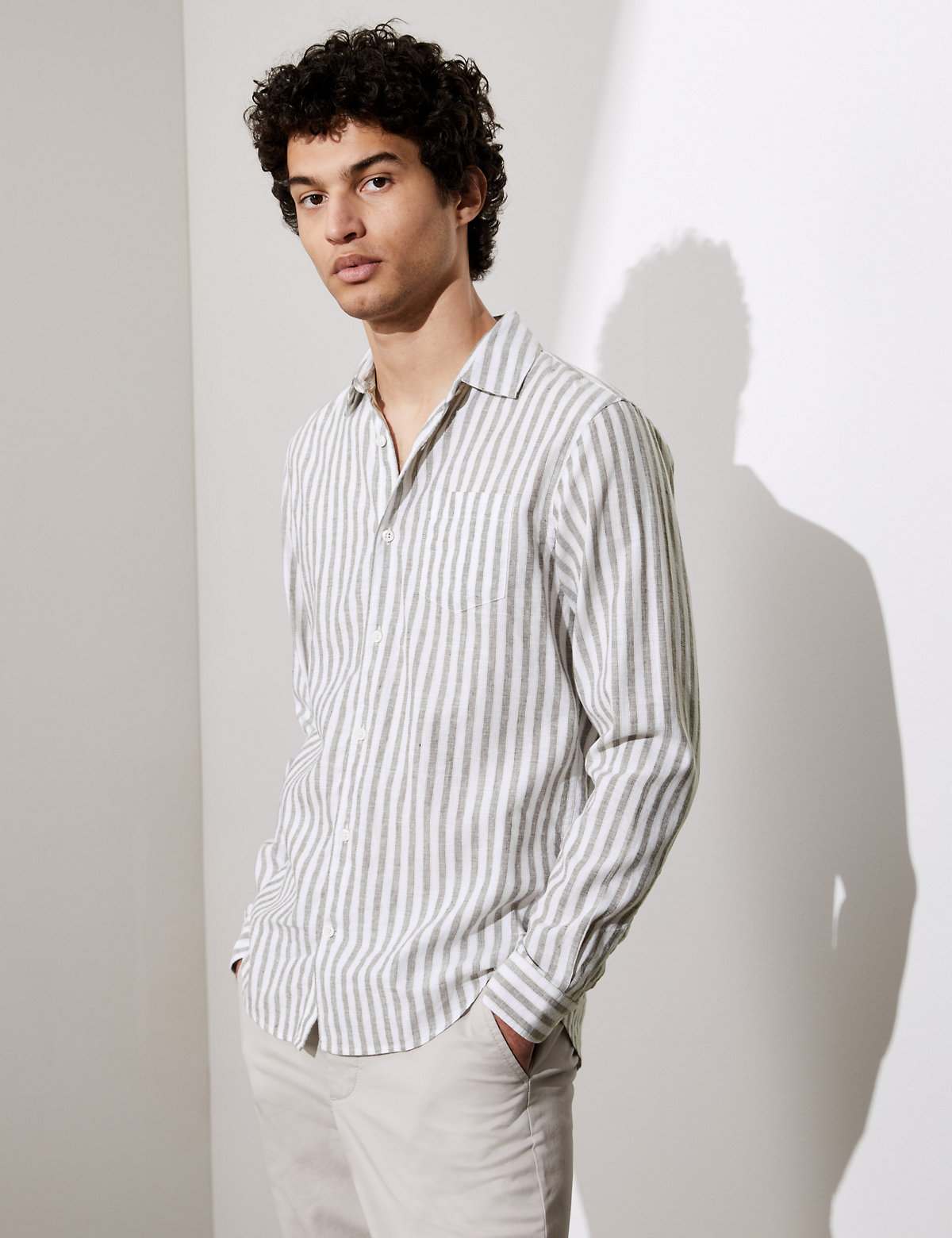 Cotton And Linen Striped Shirt