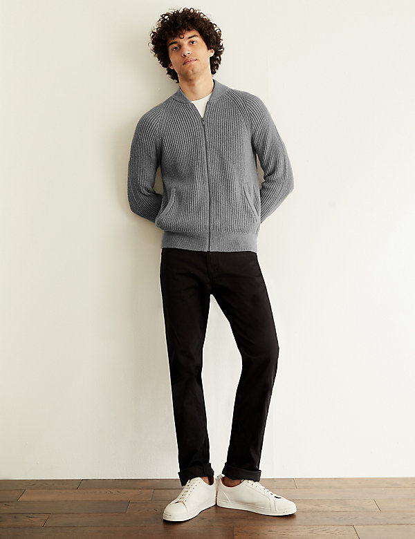 Pure Cotton Ribbed Zip Up Cardigan