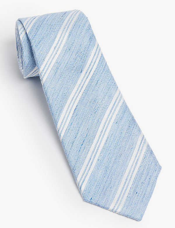 ربطة عنق مخططة من الحرير والكتان بتصميم إيطالي