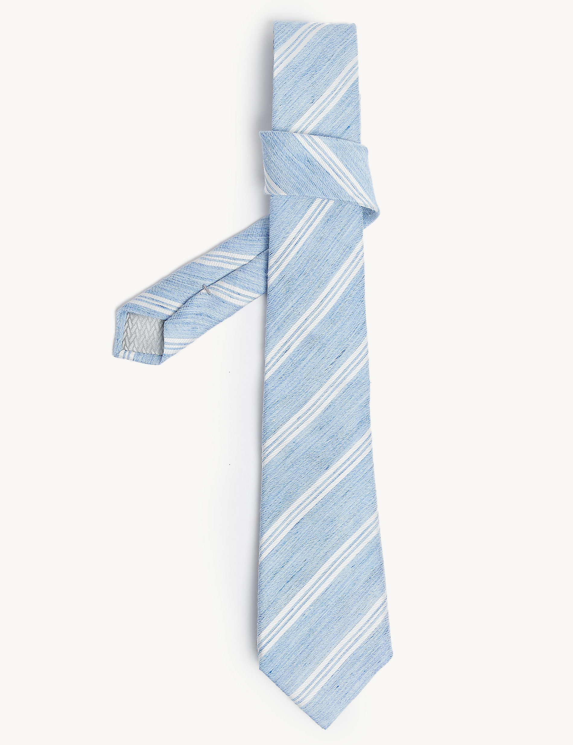ربطة عنق مخططة من الحرير والكتان بتصميم إيطالي