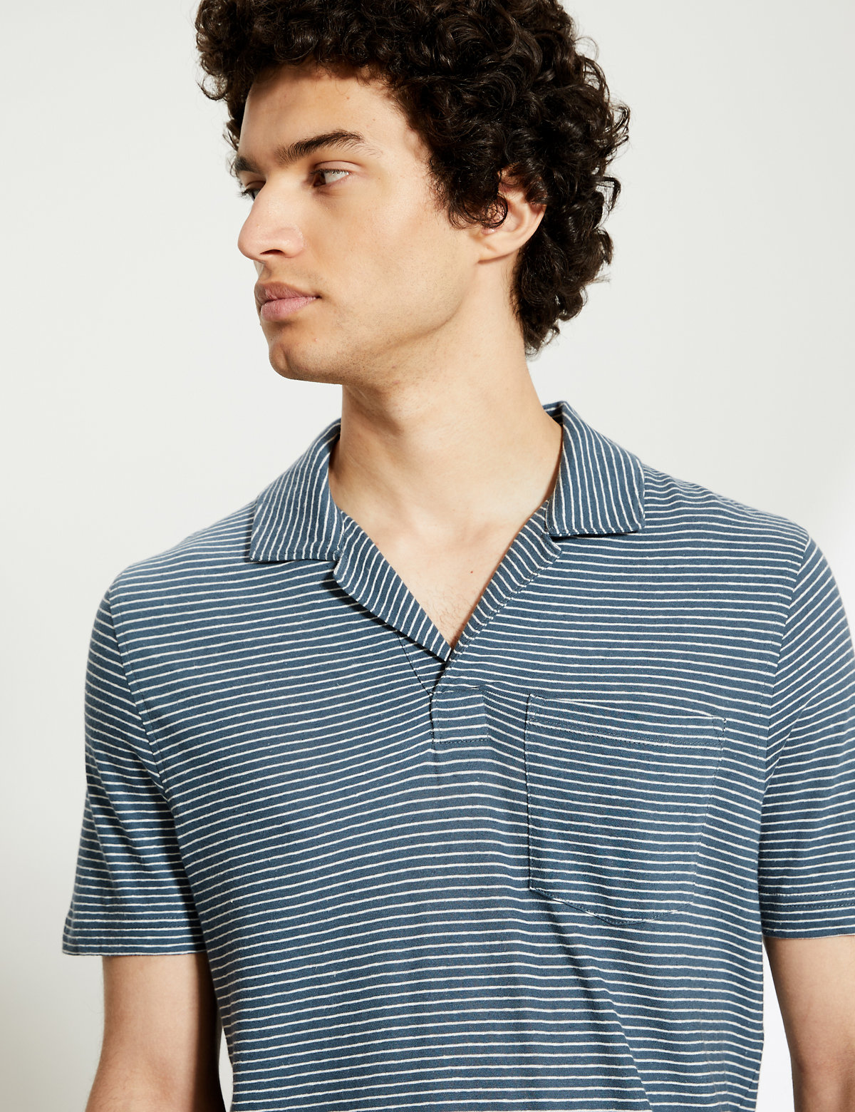 Cotton And Linen Striped Open Collar Polo Shirt