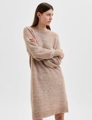 M&S Selected Femme Womens Wool Blend Knitted Crew Neck Dress