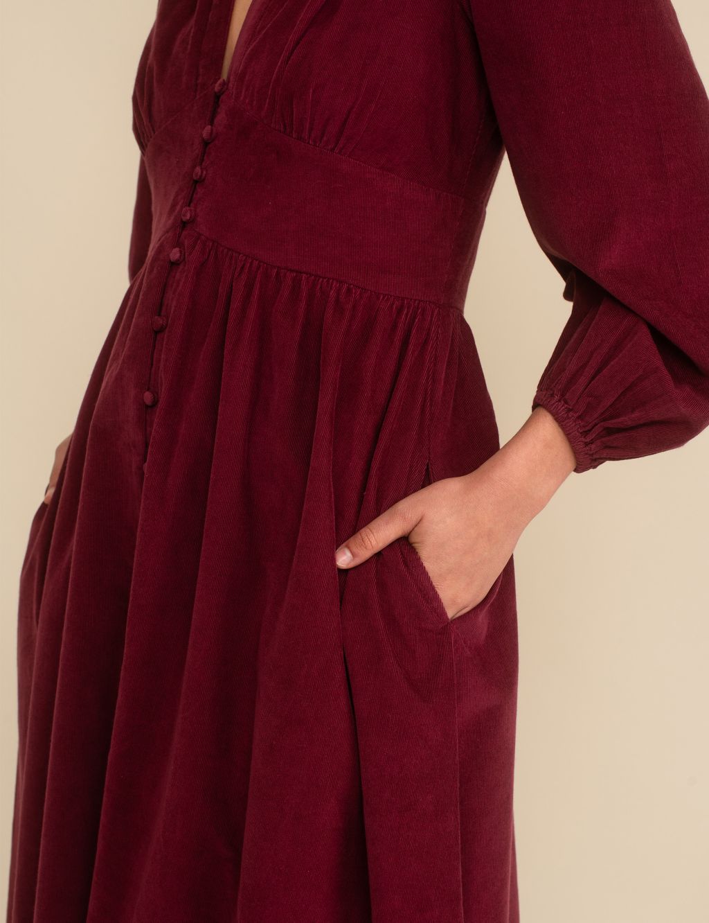 Cord V-Neck Button Through Midaxi Tea Dress image 3