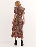 Floral V-Neck Short Sleeve Midi Tea Dress