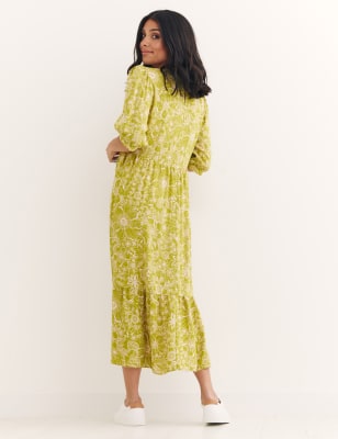 

NOBODY'S CHILD X HAPPY PLACE Vestido fruncido floral a media pierna de corte imperioWomens - Green Mix, Green Mix
