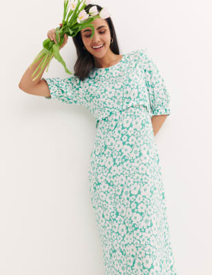 

Womens Nobody's Child Geblümtes Midi-Teekleid mit Rundhalsausschnitt „Felicia“ - Green Mix, Green Mix