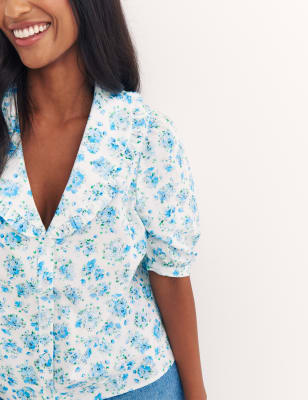 

Womens Nobody's Child Organic Cotton Floral Short Sleeve Blouse - White Mix, White Mix