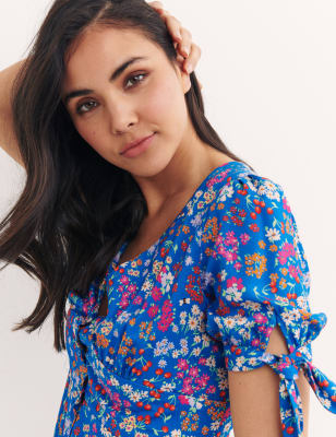 

Nobody's Child Vestido floral de tarde a media pierna de escote en pico con detalle de lazo AlexisWomens - Blue Mix, Blue Mix