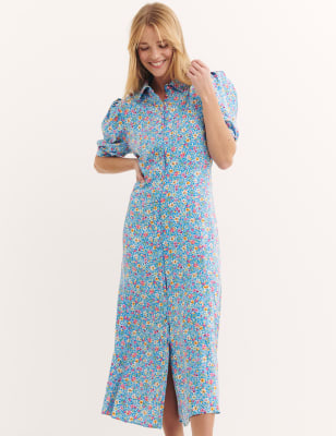 

Womens Nobody's Child Floral Short Sleeve Midi Shirt Dress - Blue Mix, Blue Mix