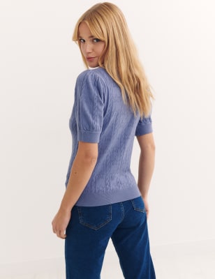 

Womens Nobody's Child Star Pointelle Puff Sleeve Knitted Top - Blue, Blue