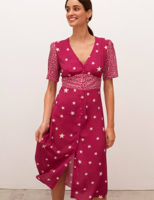 

Womens Nobody's Child Alexa Star Print V-Neck Midi Tea Dress - Purple Mix, Purple Mix
