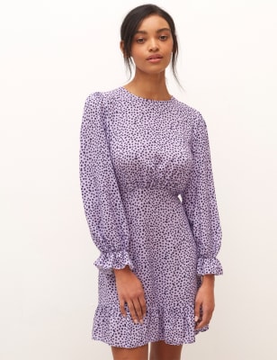 

Womens Nobody's Child Floral Print Round Neck Mini Tea Dress - Purple, Purple