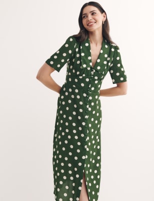 

Womens Nobody's Child Polka Dot Collared Midi Waisted Dress - Green Mix, Green Mix