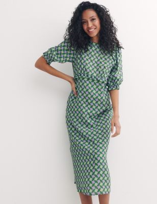 

Womens Nobody's Child Felicia Geometric Frill Detail Midi Tea Dress - Green Mix, Green Mix