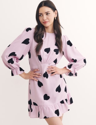 

Womens Nobody's Child Heart Print Long Sleeve Mini Tea Dress - Lilac Mix, Lilac Mix