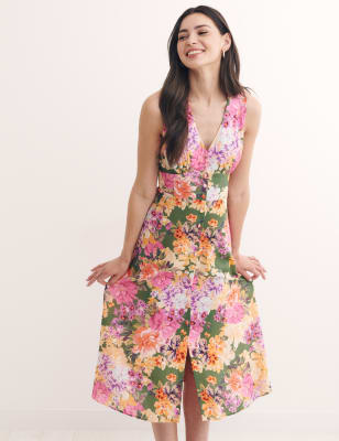 

Womens Nobody's Child Floral V-Neck Sleeveless Midi Tea Dress - Green, Green