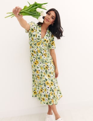 

Womens Nobody's Child Daisy Floral Collared Midi Shirt Dress - Green, Green