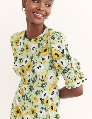 

Womens Nobody's Child Floral Round Neck Midi Waisted Dress - Green, Green