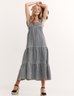 gingham square neck dress