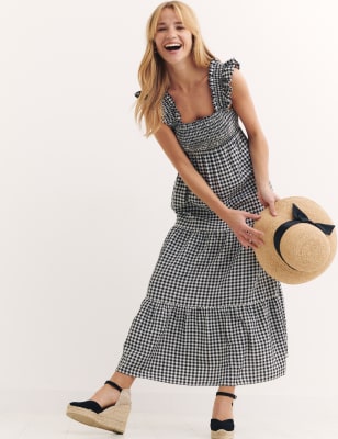 

Womens Nobody's Child Cotton Rich Gingham Square Neck Dress - Black Mix, Black Mix