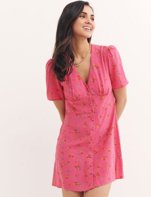 

Womens Nobody's Child Alexa Floral V-Neck Short Sleeve Mini Tea Dress - Pink Mix, Pink Mix