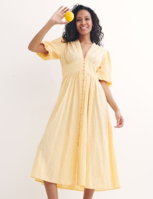 

Womens Nobody's Child Pure Cotton V-Neck Midi Waisted Dress - Yellow Mix, Yellow Mix