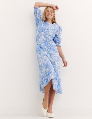 

Womens Nobody's Child Pure Cotton Floral Midi Waisted Dress - Blue Mix, Blue Mix