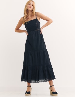 

Womens Nobody's Child Pure Cotton Broderie Square Neck Midi Dress - Black, Black