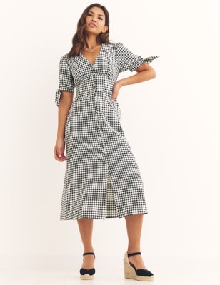 

Womens Nobody's Child Alexis Cotton Rich Gingham Midi Dress - Black Mix, Black Mix