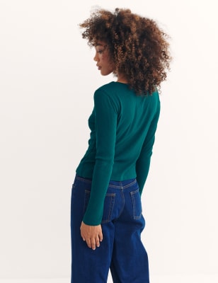 

Nobody's Child Top acanalado de manga larga y escote en picoWomens - Green Mix, Green Mix