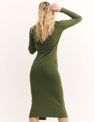 

Nobody's Child Vestido de punto acanalado a media pierna de escote en picoWomens - Green, Green