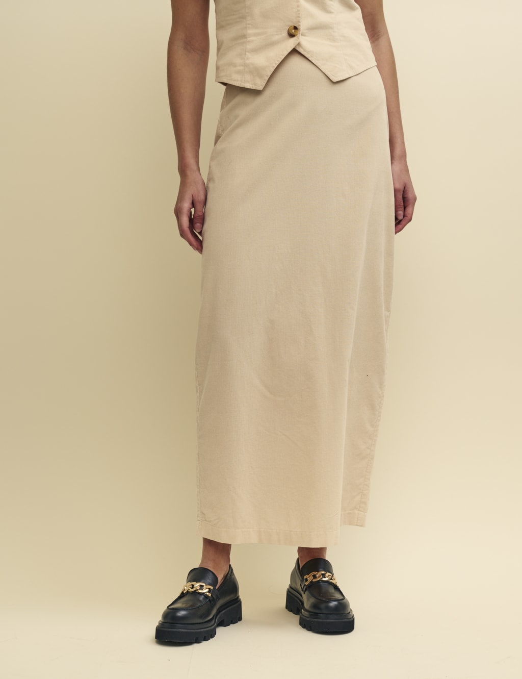 Cord Split Back Midaxi Column Skirt image 2