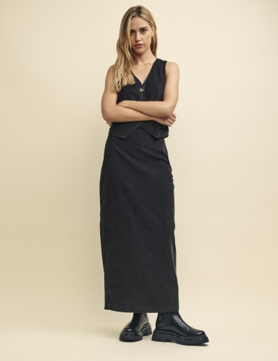 Cord Split Back Midaxi Column Skirt