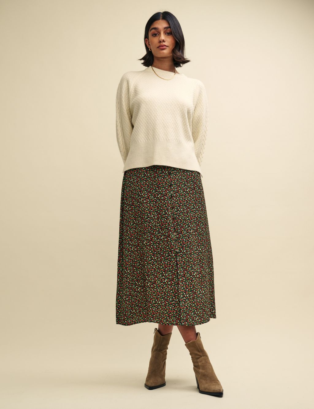 Floral Midi A-Line Skirt image 3