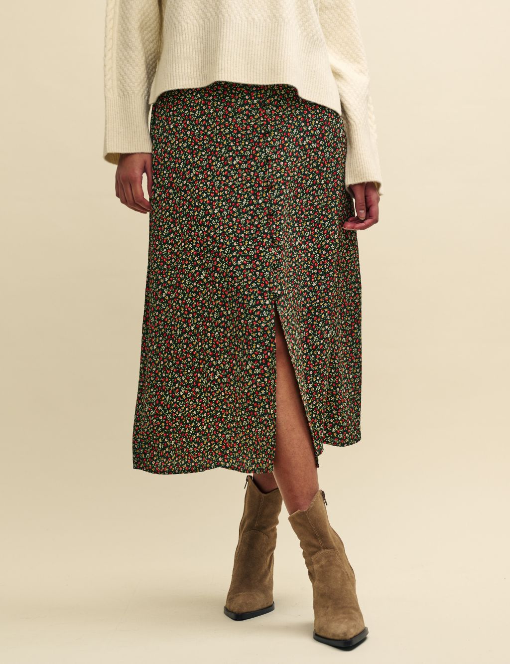 Floral Midi A-Line Skirt image 4