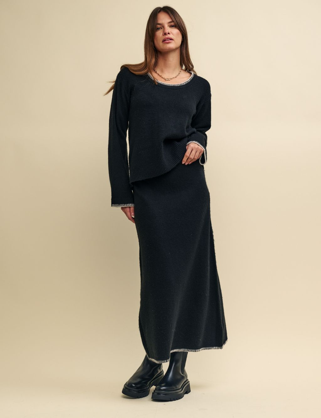 Knitted Midi Column Skirt with Wool image 1