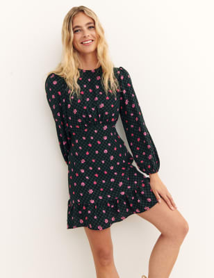 

Womens Nobody's Child Floral Round Neck Mini Tea Dress - Black Mix, Black Mix